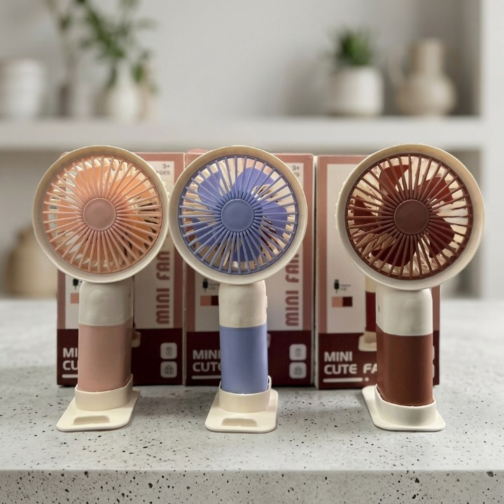 Mini Rechargeable Handheld Fan with integrated mobile stand base